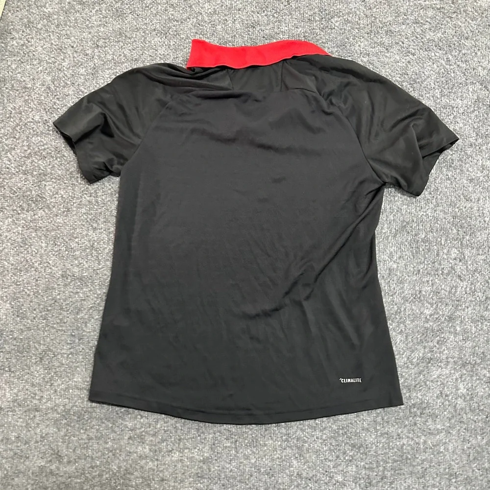 Adidas Polo Mens Size L Black Red Climalite Athletic Short Sleeve Bull Mascot